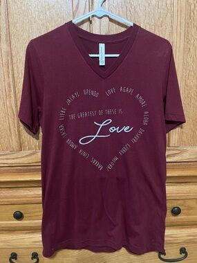 Bella Canvas V-neck Maroon 'Love' Graphic Shirt